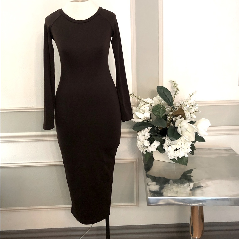 NWT- Lila Kass - Brown Midi Bodycon Dress - size XSmall